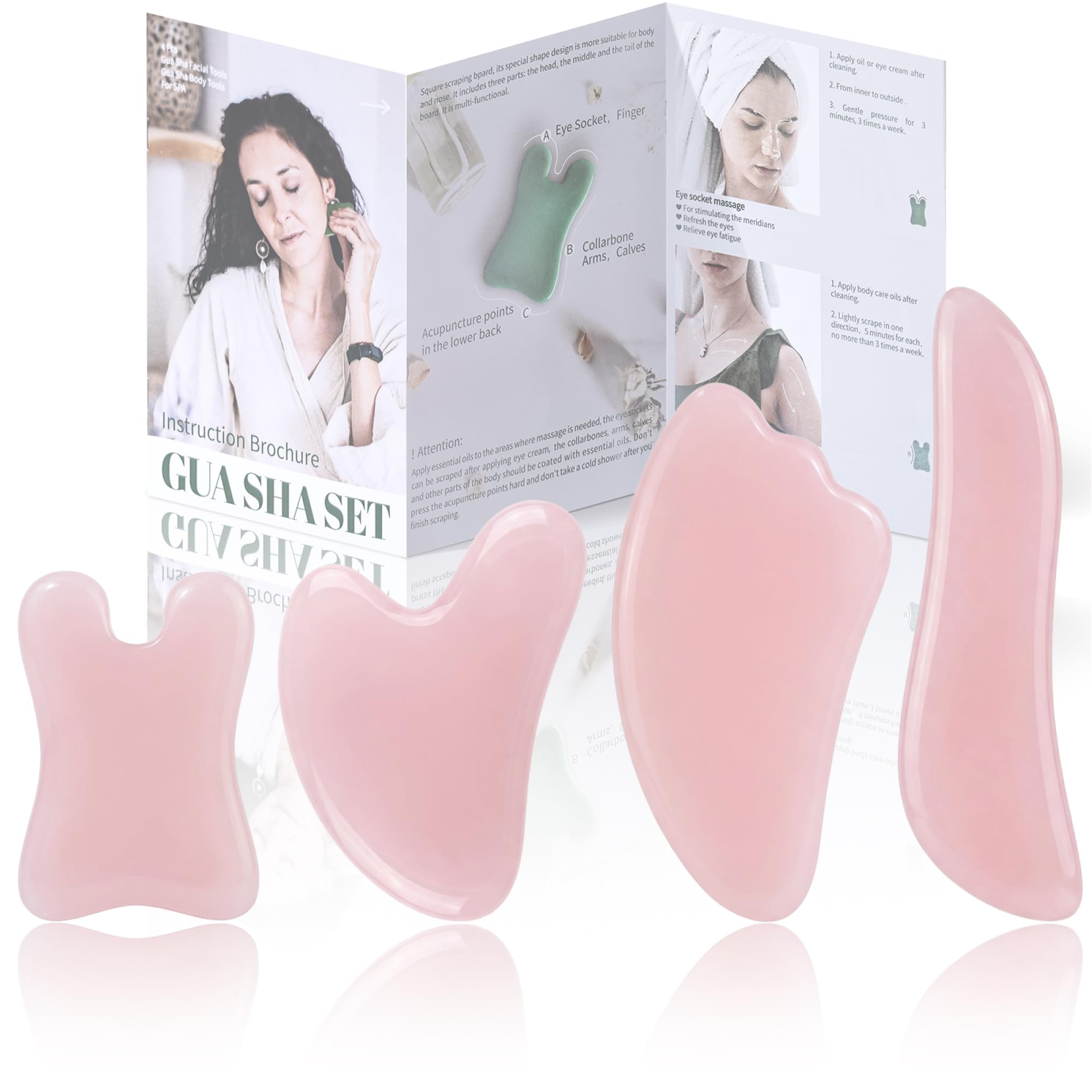 Rena Chris Guasha Massage Tool, 4 pcs Gua Sha Facial Tool, Guasha Board for SPA Acupuncture Therapy Trigger Point Treatment, Gua Sha Scraping Massage Tool (Pink)