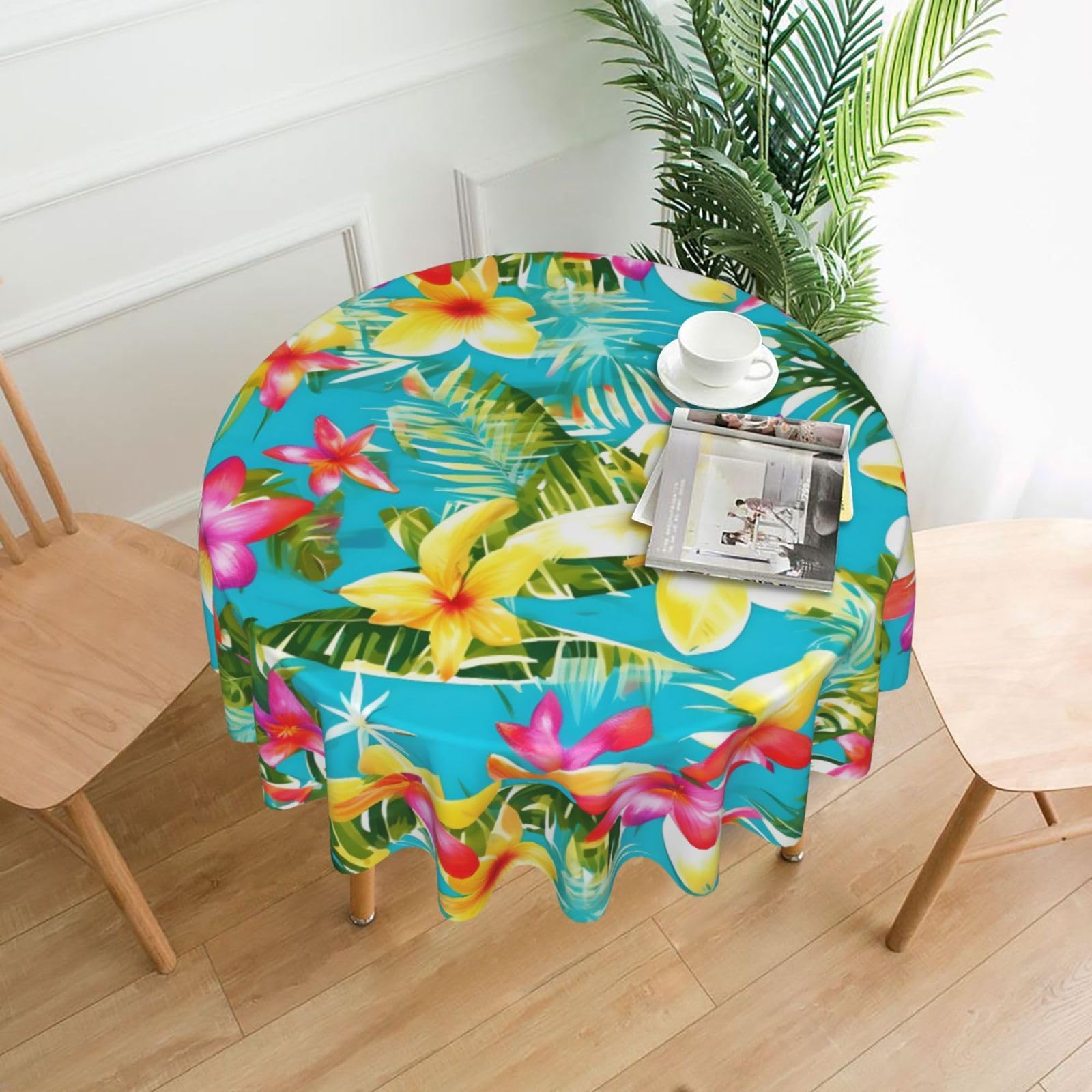 Nbtghga Summer Style Hawaiian Print Tablecloth Round Border Table Cloth Cover Decorative For Party Holiday Dinning Tabletop Home