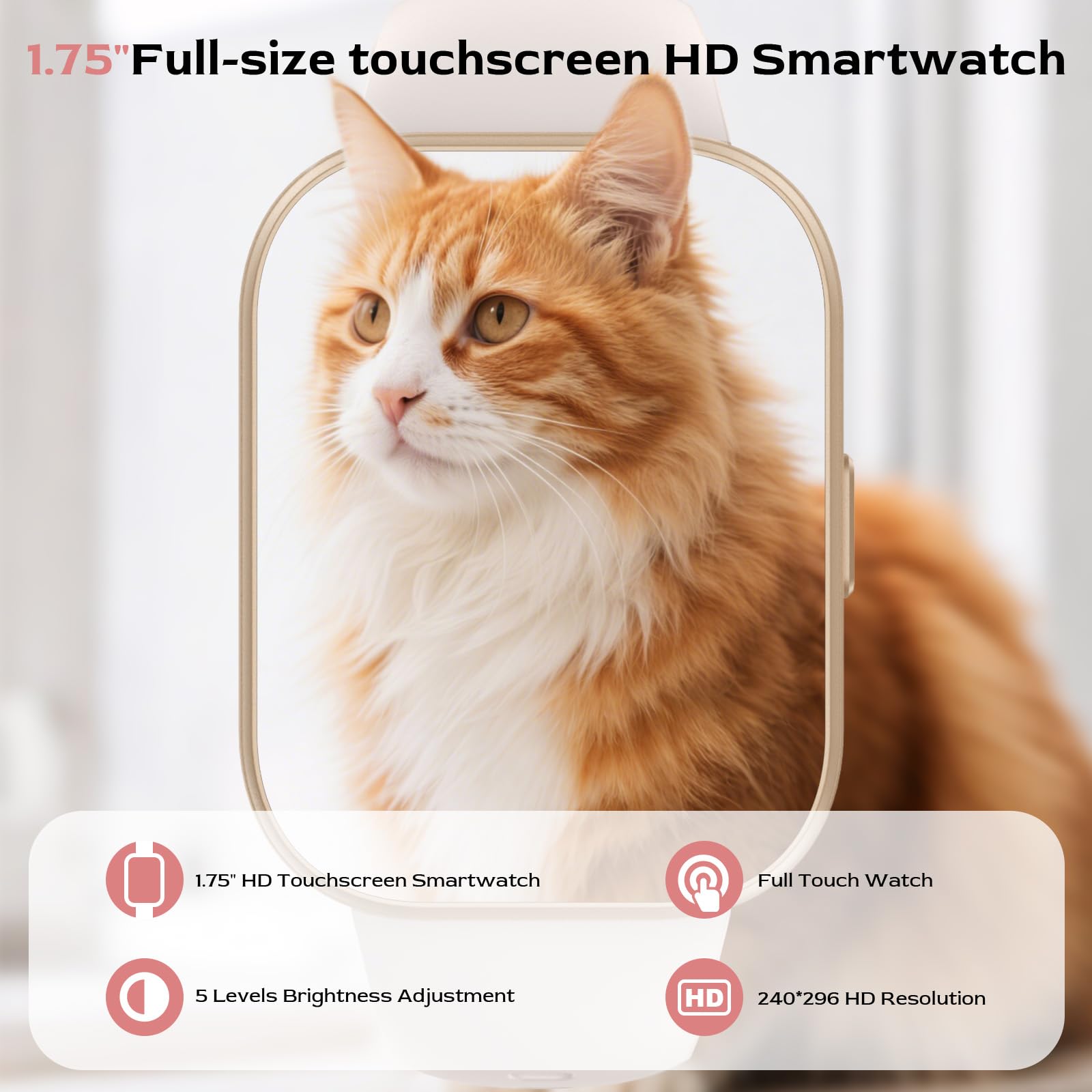 Miecgth Smartwatch Donna con ET/HRV/SIRI 1.75“ TFT orologio smartwatch donna con Chiamate Bluetooth SpO2 Monitoraggio Ciclo IP68 Sonno Cardiofrequen Fitness Tracker iOS Android (Beige)