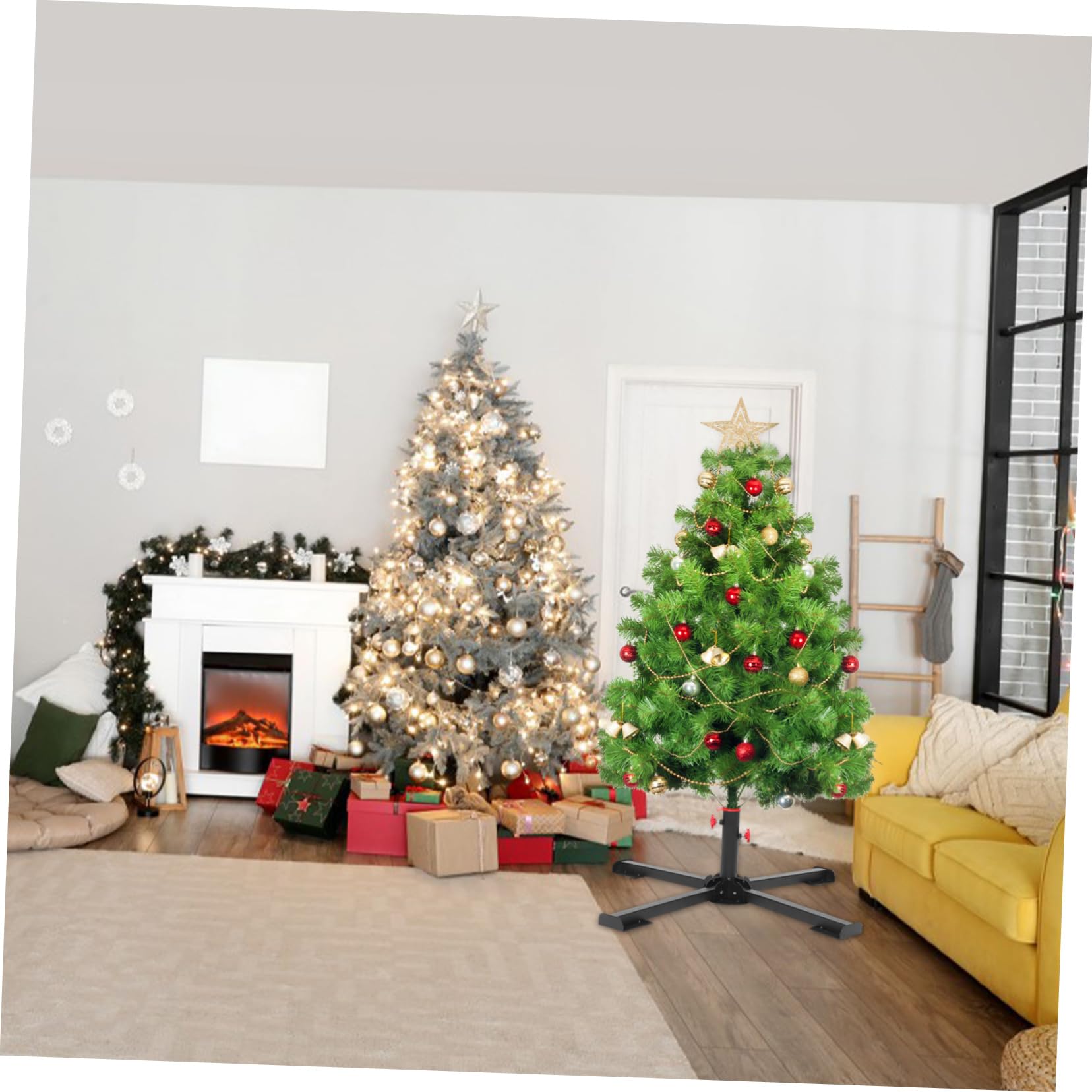 Soporte de Árbol de Navidad Negro de Acero Inoxidable, Base Plegable