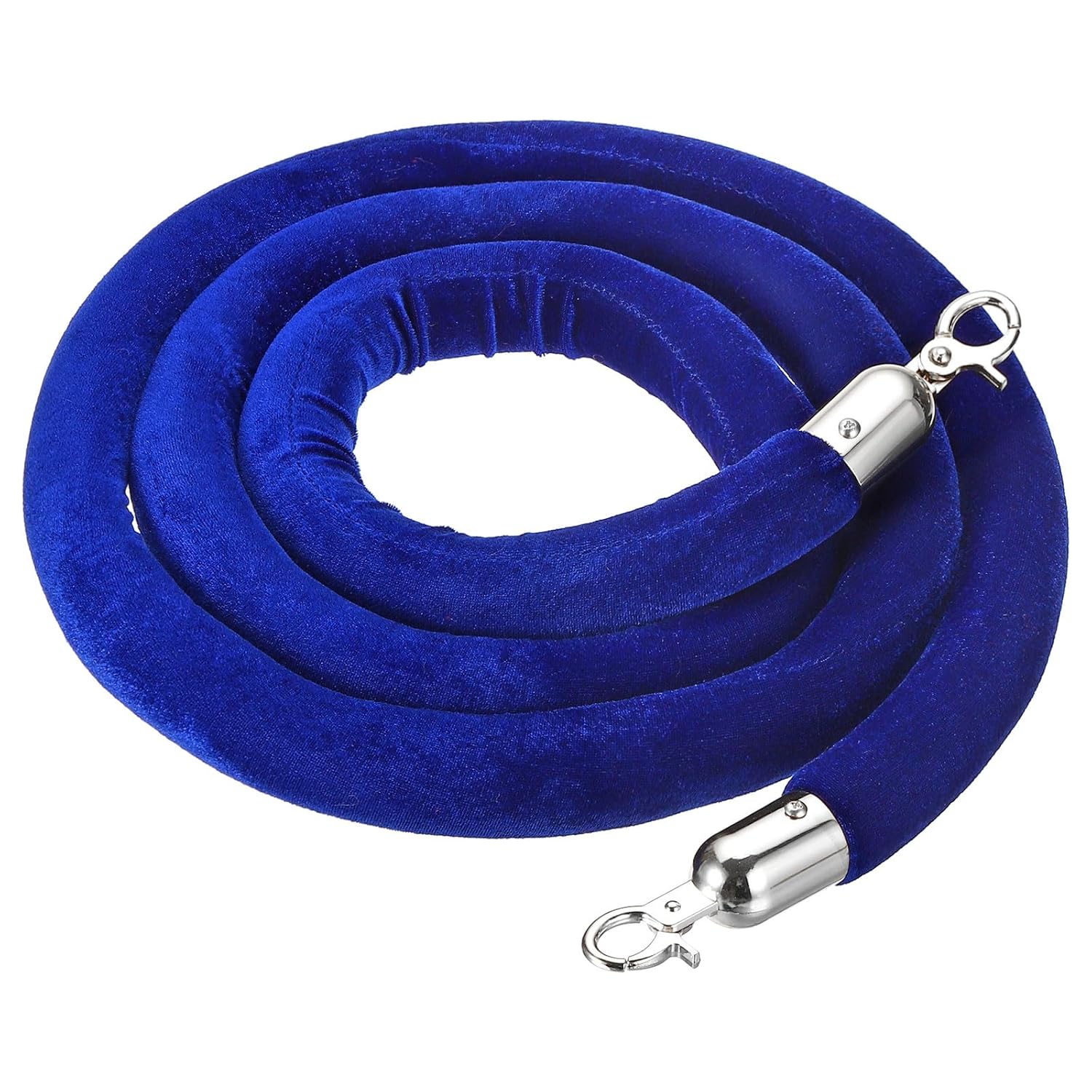 YOKIVE Blue Velvet Stanchion Rope Crowd Control Barrier Rope, Manage The Crowd, Great for Hotels, Theaters, Ticket Offices (Silver, 5 Feet)