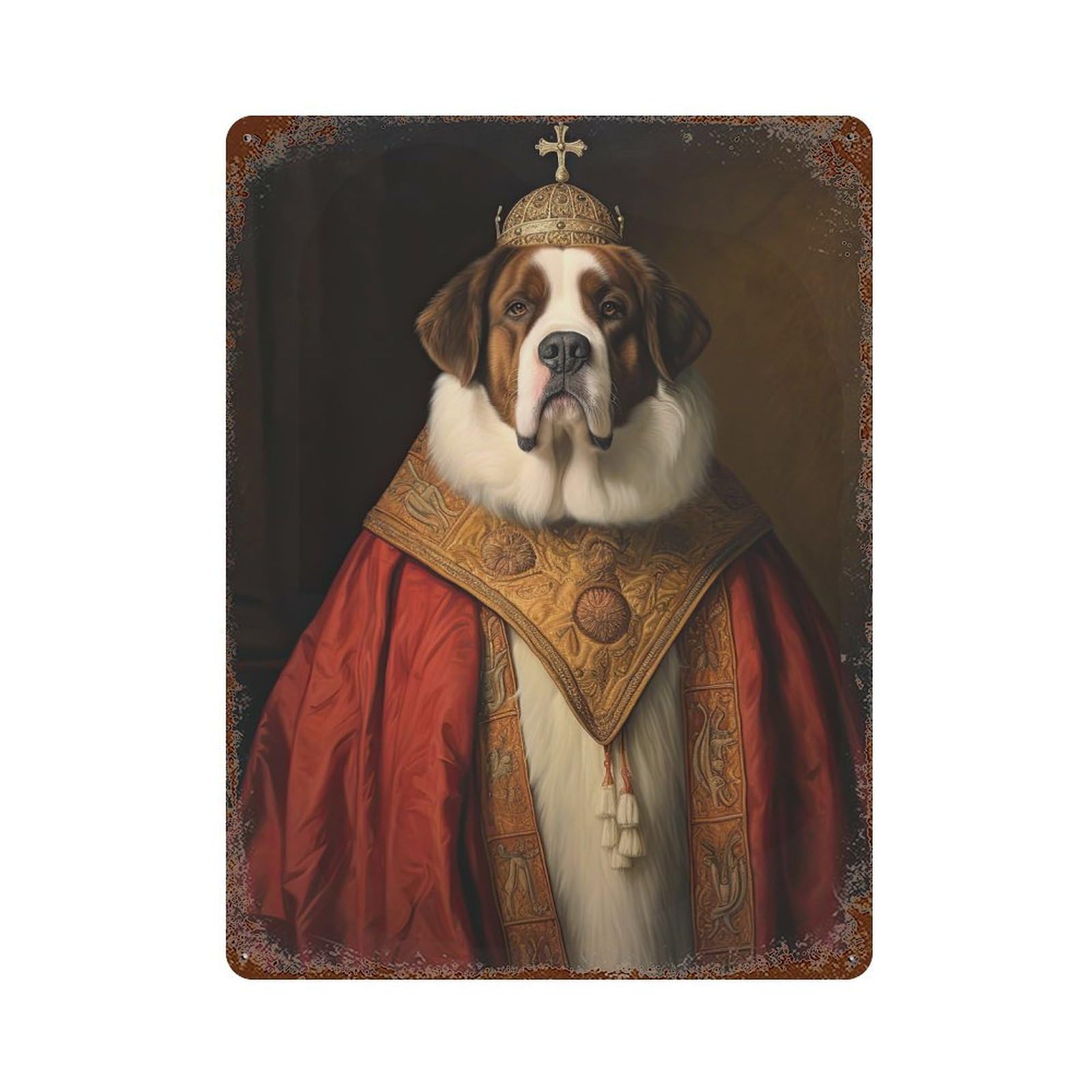 Saint Bernard The Pope Rust Effect Tin Sign 15.7"x11.8", Industrial Home Decor for Bistro, Counter And Cafe Decor
