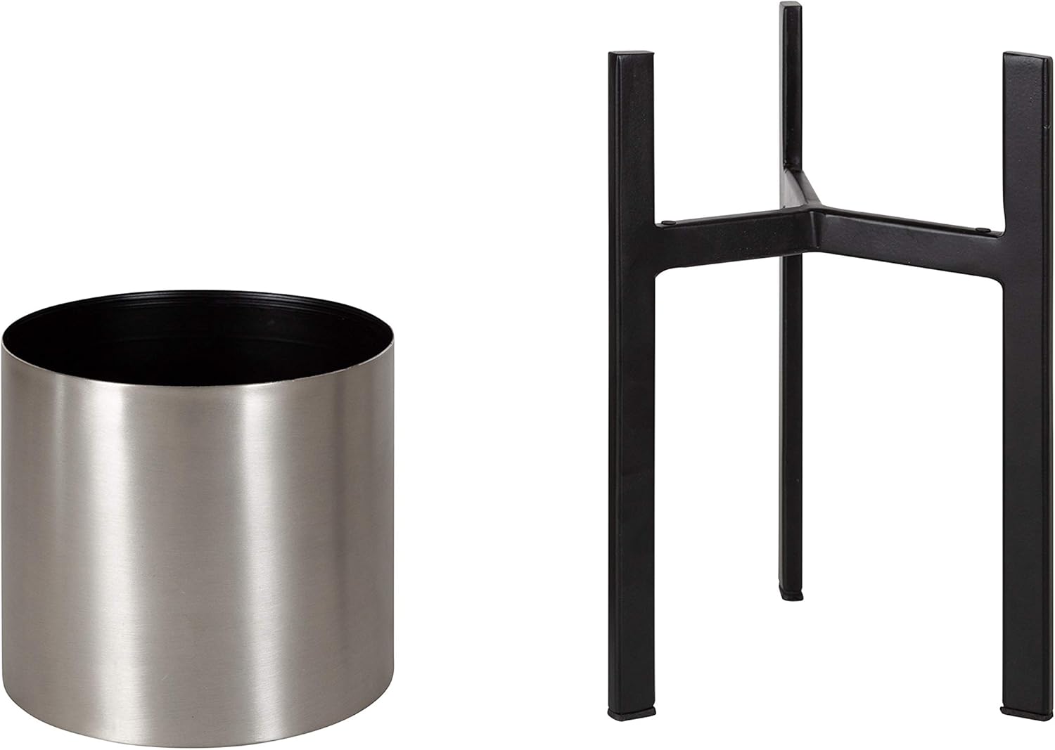 Kate and Laurel Kolding Modern Planter, Set of 2, Silver and Black, Elevated Industrial Tall Planter with Stand