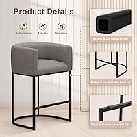 Vista 5 de Juego de 2 taburetes de bar de altura de mostrador de 26 pulgadas de alto, modernos taburetes de contador de barril con respaldo y brazos, taburetes