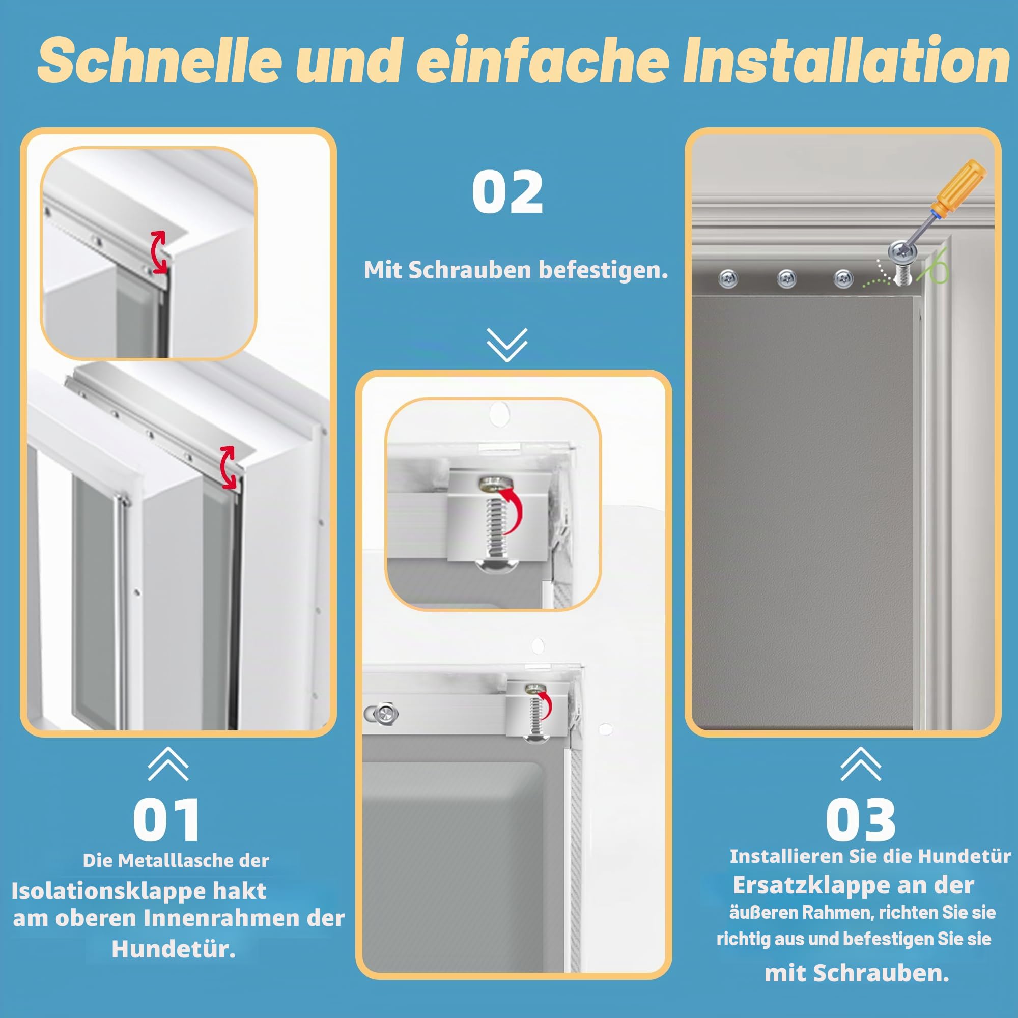 Ersatzklappe für Hundetür mit 3 Klappen, extra groß, mit Schrauben, für Extremwetter-Ersatzklappen, kompatibel mit PetSafe Freedom Doggie Türen, Ersatzklappen PAC11-11040, 33 x 61 cm