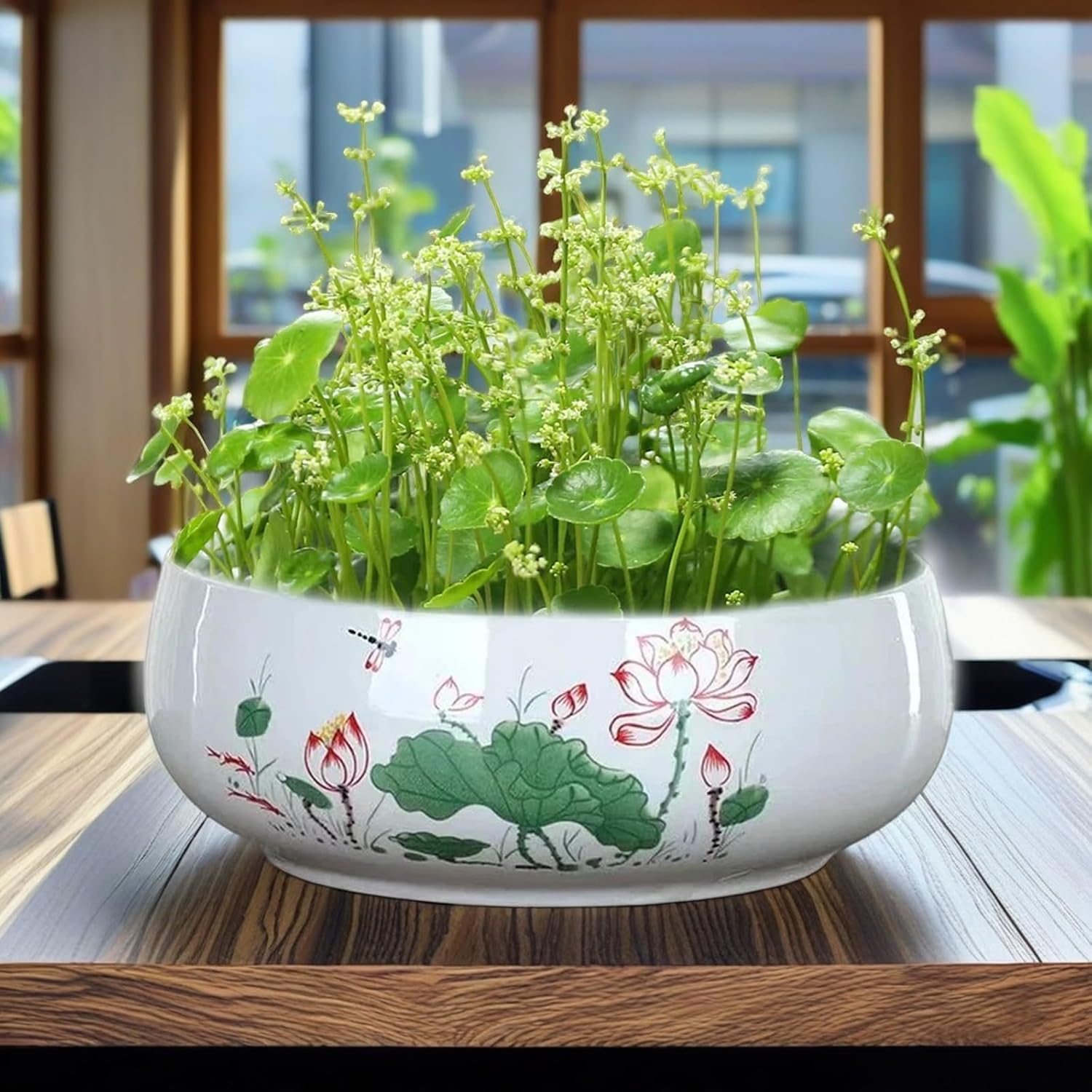 Lotus Bowl Planter, Lotus Bowls for Planting in Water Indoors, Bonsai Bowl Lotus Flower Seeds, Ceramic Planters for Indoor Plants, for Succulent Plants Leak-Proof Design (A*1)