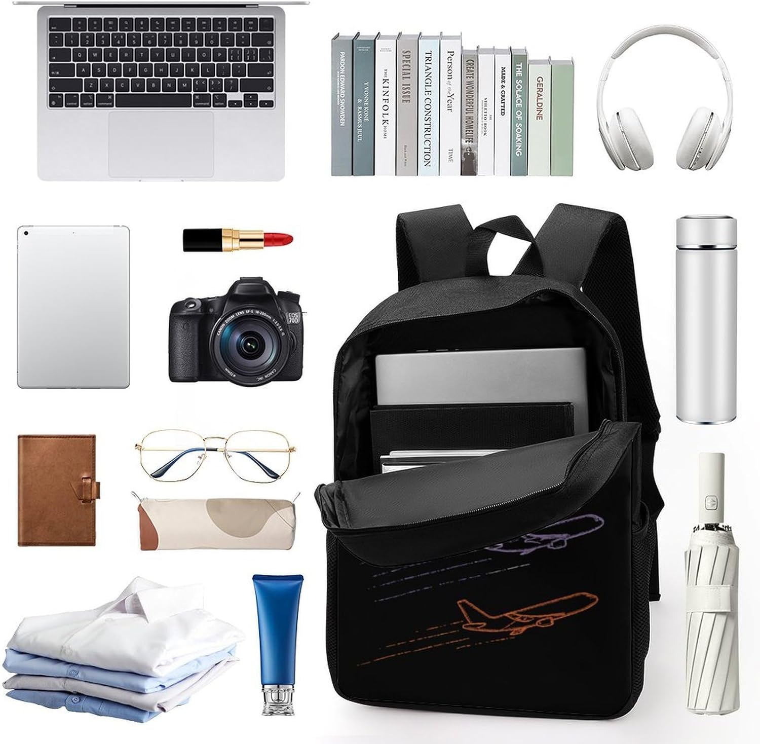 Planes Airplane Travel Backpack 17 Inch Casual Daypack Bag with Adjustable Shoulder Straps