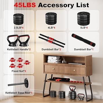 Adjustable dumbbell set,20/30/45/70/90lbs Free Weights Dumbbells Set 5in1