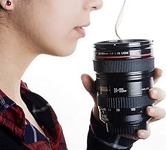 كوب ثيرموس بتصميم عدسة كاميرا من ليلي، مصنوع من البلاستيك والستانلس ستيل، سعة 400 مليلتر، أسود اللون، محكم الإغلاق، عدد القطع: 1