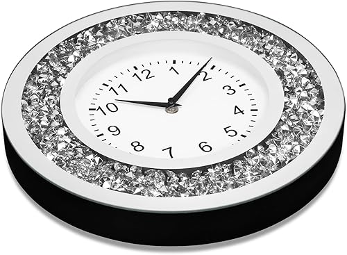 Miniatura 3 de Reloj de pared con espejo de diamante triturado de cristal de 14 pulgadas, reloj de pared brillante brillante plateado para sala de estar,