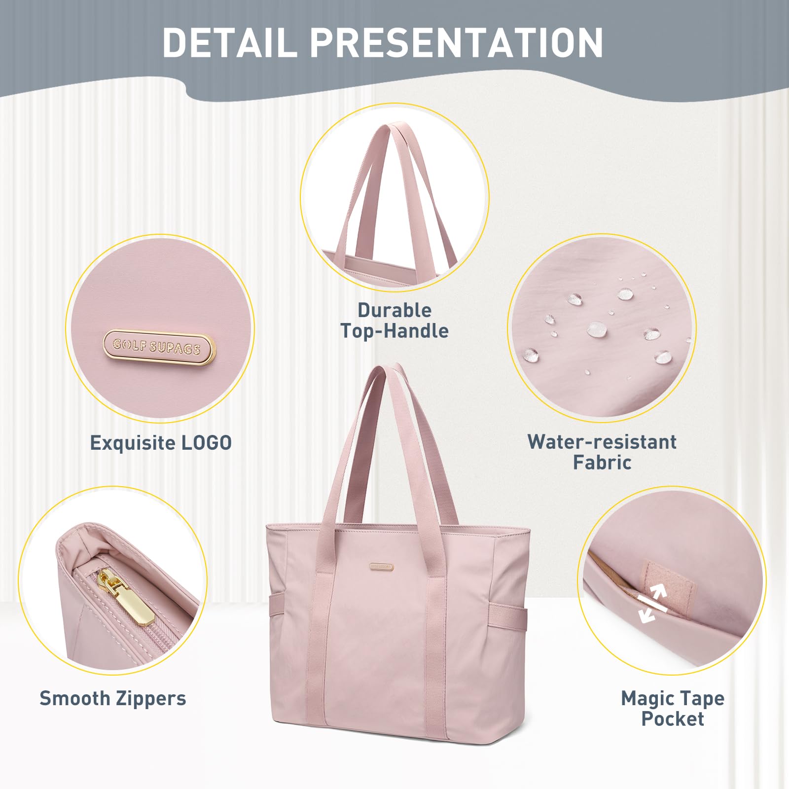 GOLF SUPAGS Sac Fourre-Tout pour Femme Sac à Main Portés Épaule Léger Sac à Bandoulière Multifonctionnel de 14 Pouces Sac à Main Décontracté pour Travail, Études, Voyages