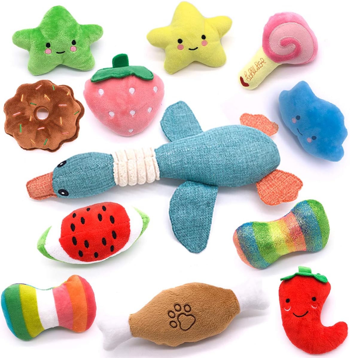 Jstpure Dog Squeaky Toys, Plush Chew Puppy Toys, Stuffed Dog Toy Set (12 Packs), Cute Bulk Dog Toys for Small Medium Dog