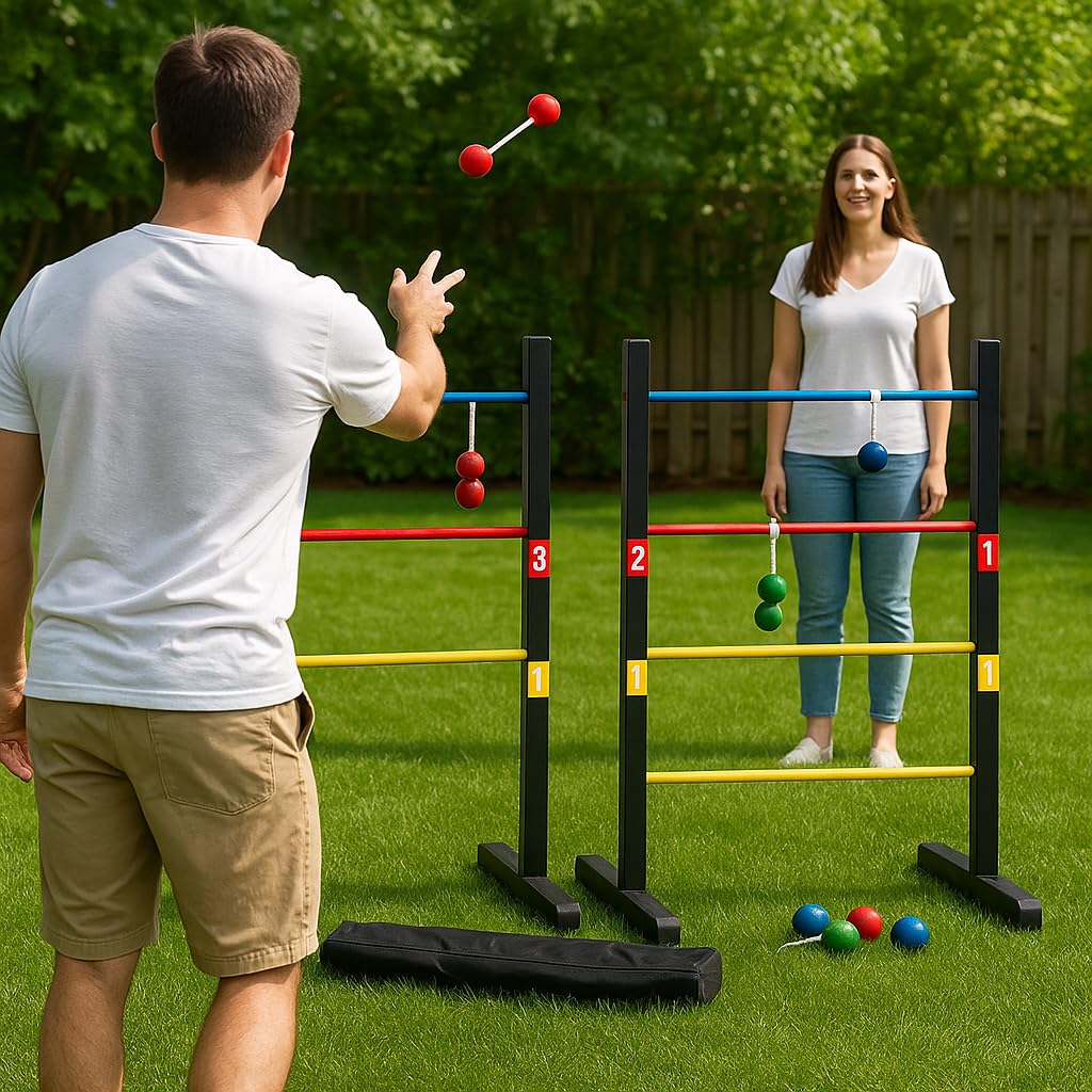 Pro Ladder Toss Indoor Outdoor Game Set for Yard & Lawn Games with 6 Soft Rubber Bolo Balls Heavy Duty Bars Stands & Travel Carrying Case | Game for Family Kids Beach Party Picnic & Adults - Image 2