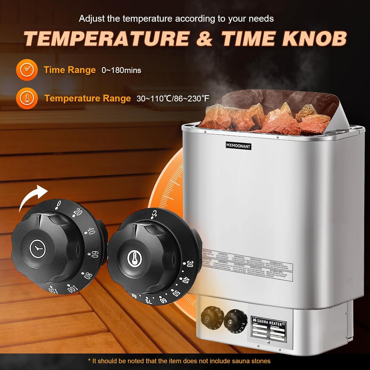 Mxmoonant 6kW Calentador para sauna, calentadores eléctricos para sauna, estufa para sauna de vapor seco, para hogar, hotel, spa, máx. 9 m³, con higrotermógrafo para sauna