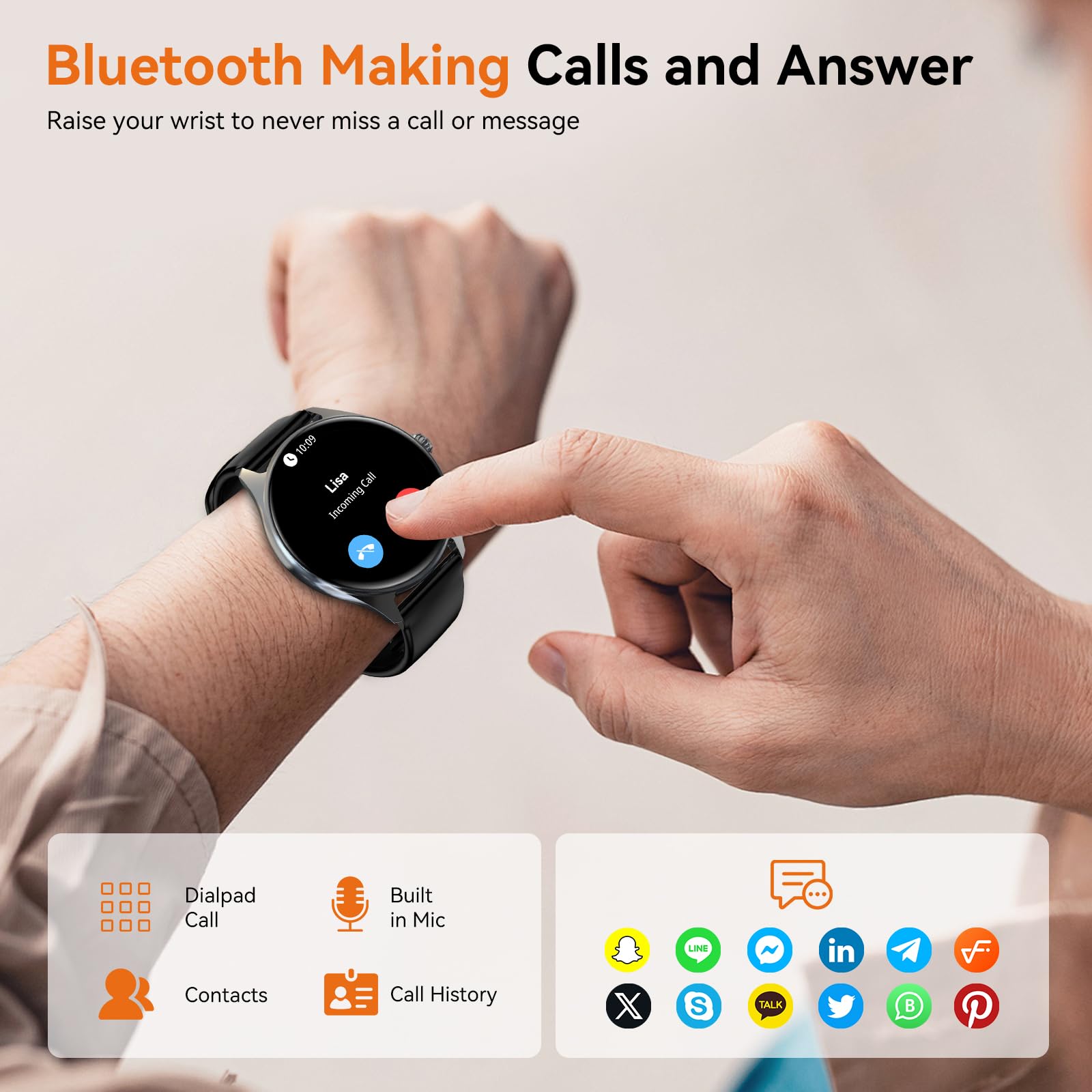 Smart Watches for Men Women, 1.43" AMOLED Display Smartwatch with 7-Day Battery, 120+ Sport Modes, Bluetooth Calls, Heart Rate/Sleep Monitor, IP68 Waterproof for iPhone Android Compatible (Black)