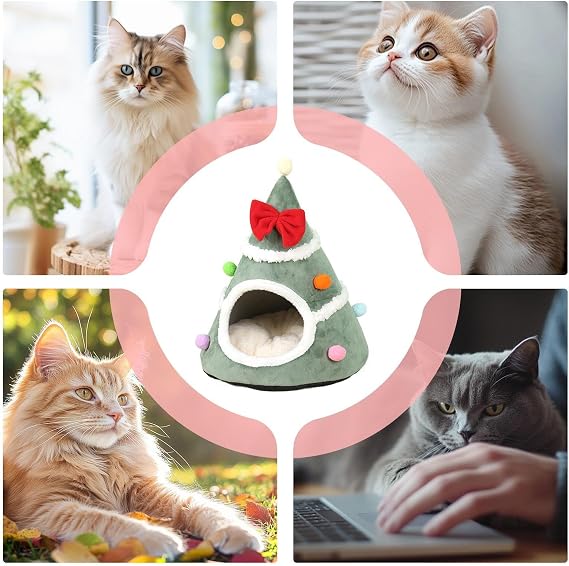 Cat Bed for Christmas Washable Warm Semi-Enclosed | Christmas Pet Indoor House for Cat for Small Medium Large Breeds Playing Resting Napping Bedroom Balcony