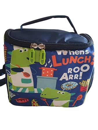Multicolour Dinosaur Tiffin Bag for Kids Blue Boys Insulated Lunch Bag (Dinosaur, Polyester)