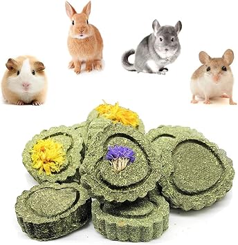 Bunny Chew Toys for Teeth, PeSandy Natural Pet Chew Toy Hand Made Timothy Hay Cakes for Chinchilla Guinea Pig Hamsters Holland Lop Prairie Dogs Squirrels Gerbils Rabbit Chewing & Molar Teeth, 9.5oz