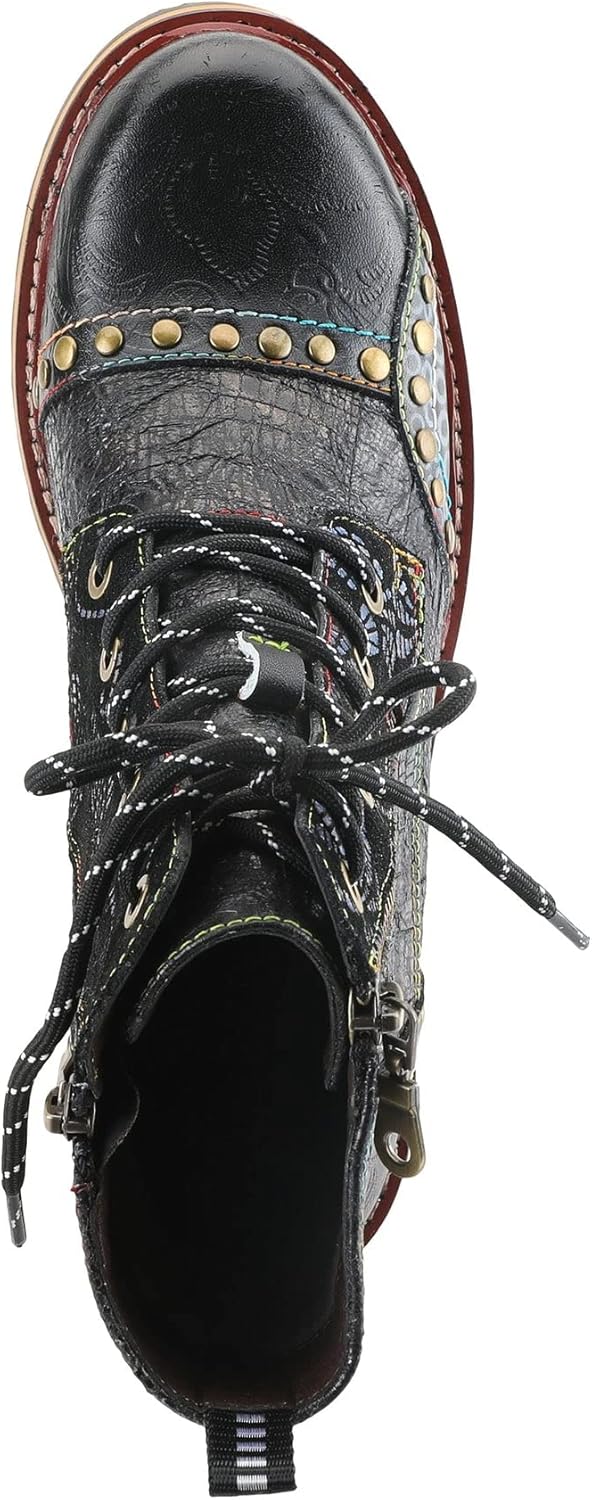 L'Artiste Rugup Leather Combination Booties for Women | Low Heel Ankle Boots for Women with Lace Up and Zipper Closure and Faux Fur Lining - Image 4