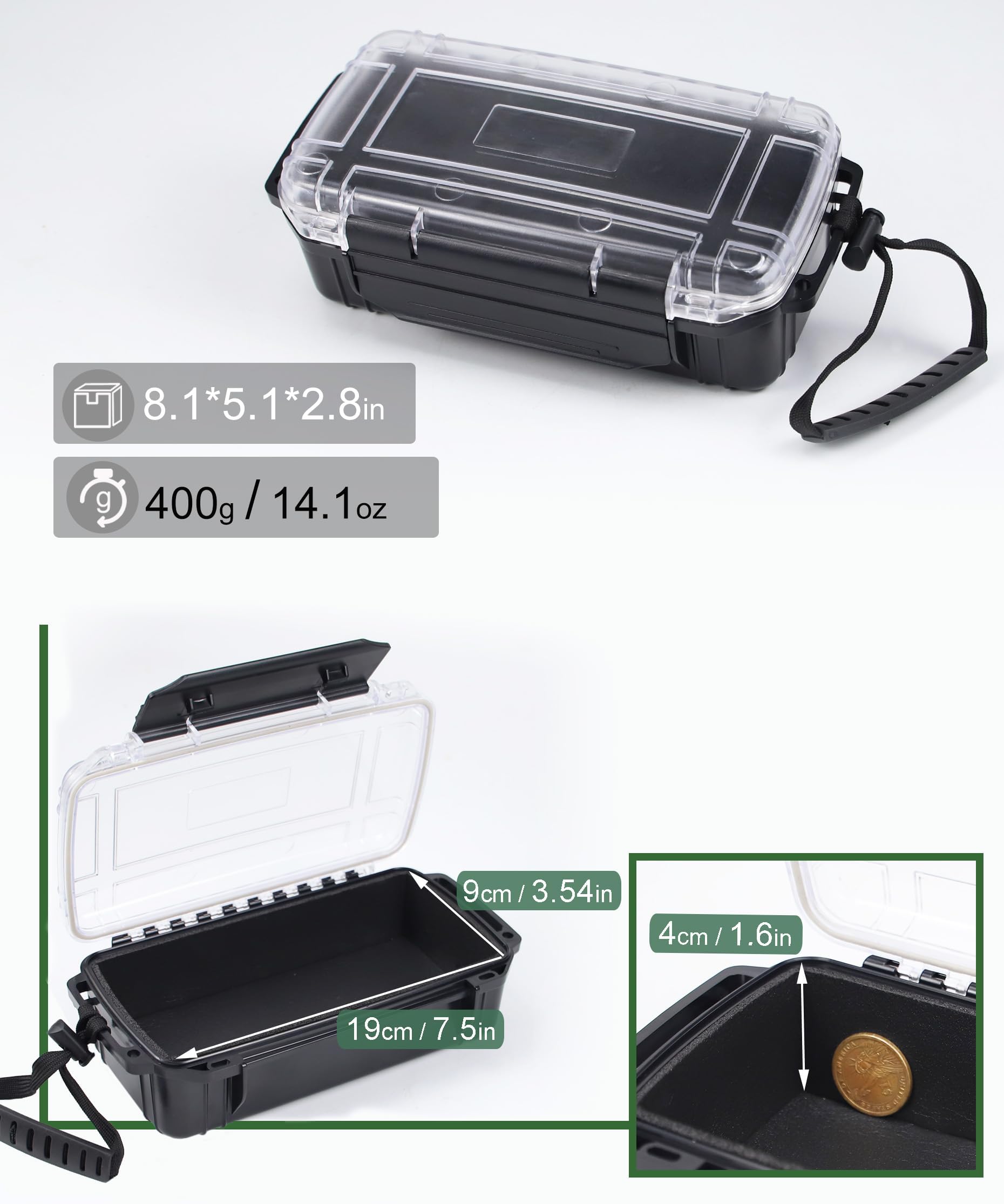 Uxwuy Waterproof Dry Box Small Waterproof Hard Case Micro Case with Foam Padding Dry Boxes Watertight Storage Container Case Protective Phone Box for Kayaking, Boating