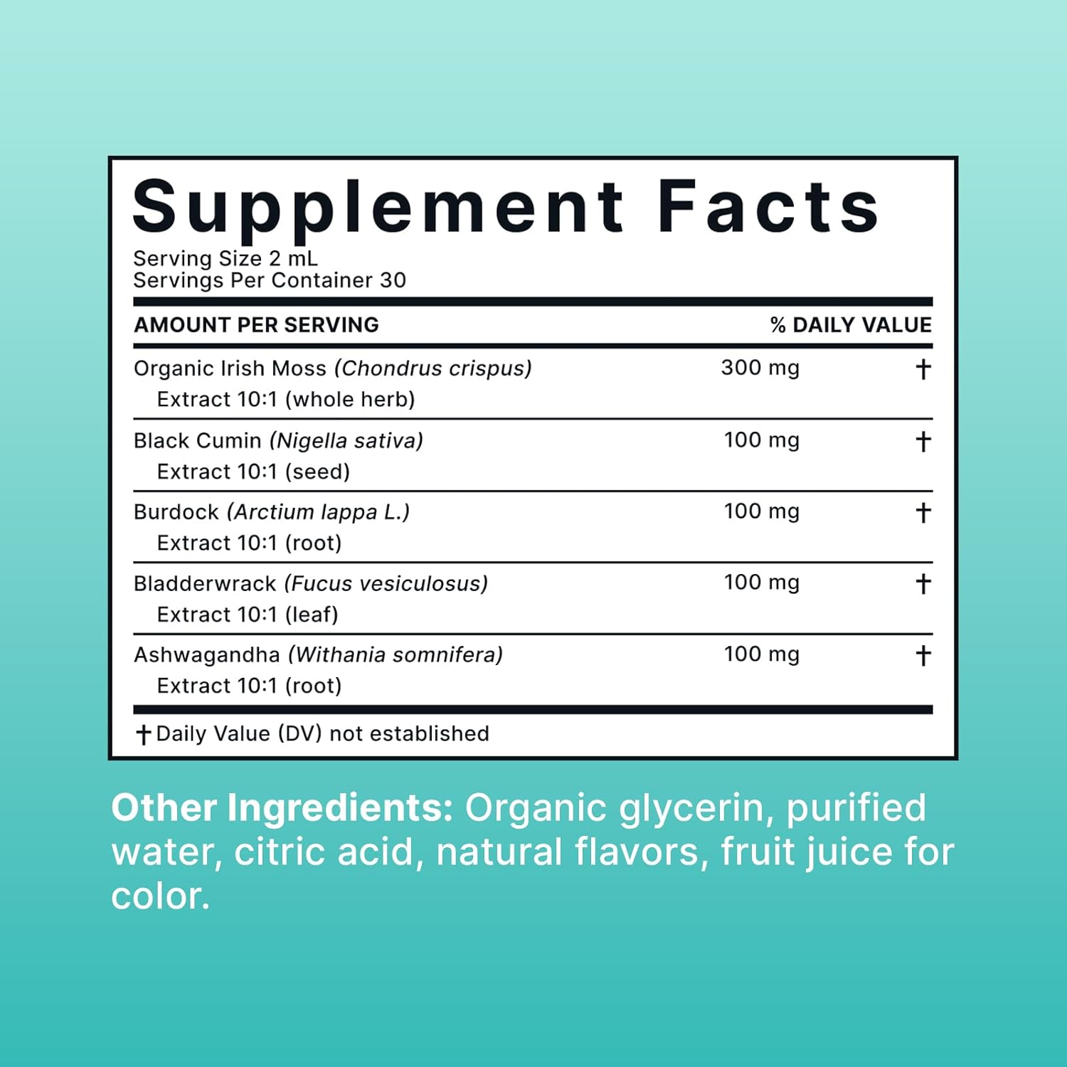 Sea Moss Drops with Ashwagandha Tincture Black Seed Oil Burdock Root Bladderwrack Liquid Drops - 60ml