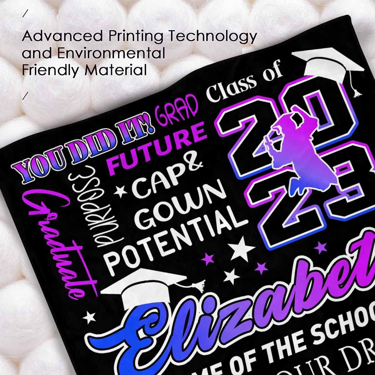 Customize Blanket Graduate Senior 2023 Class of 2023 Follow Your Dreams Purple Gradient Blanket Personalized Throw Super Soft Summer Blankets for Girl Boy Kids for Graduations Gifts 40x50