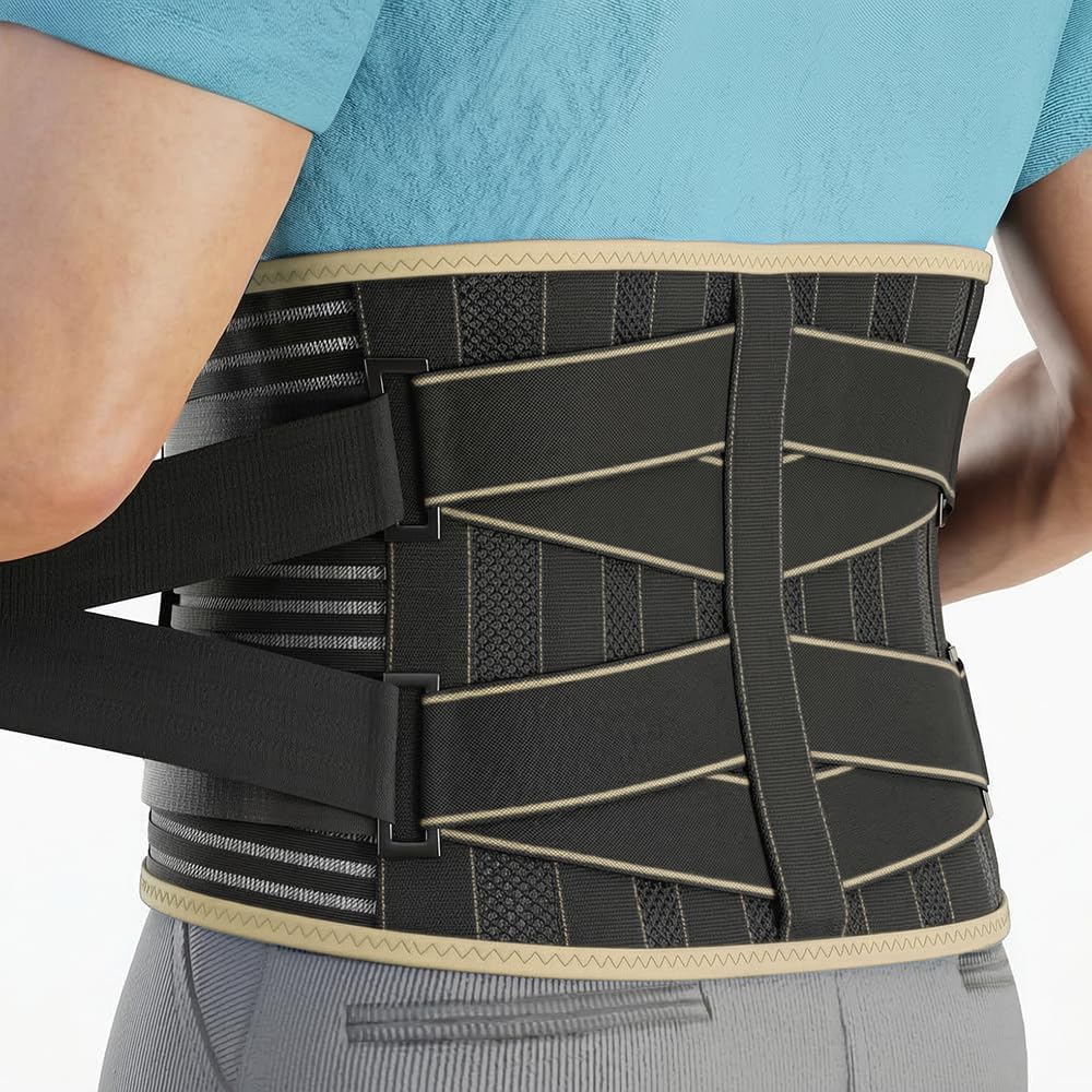 Modvel Back Brace for Lower Back Pain Women and Men – Lumbar Support Belt for Sciatica, Herniated Disc, Muscle Strain – Adjustable Breathable Work Brace with 6 Stays – Support for Posture – Size L