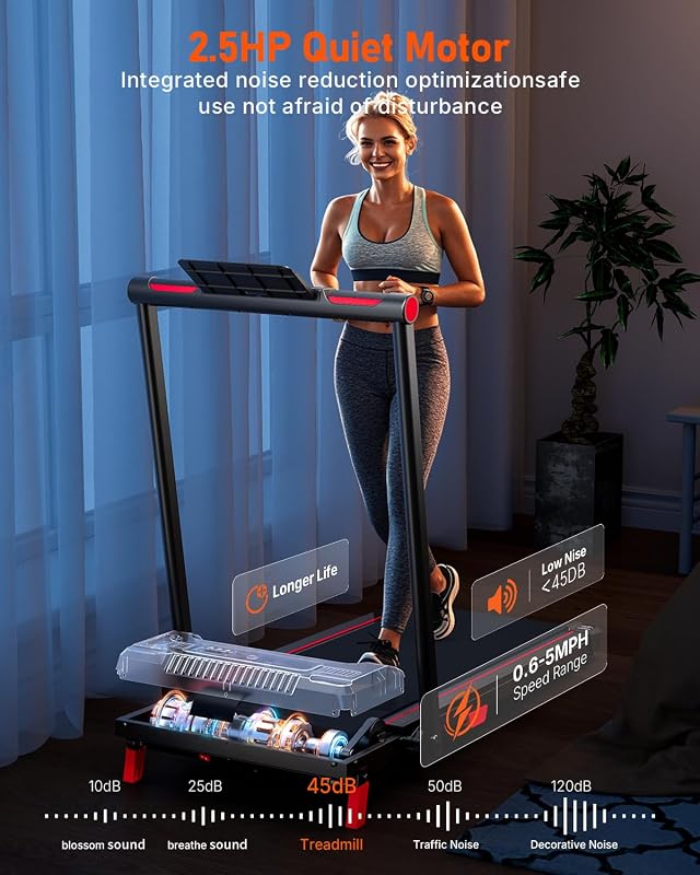 Walking Pad Treadmill, Anylife Incline Walking Pads Under Desk 330lb Capacity, 2.6HP Portable Treadmills for Home, Compact Treadmill Small Running Pad with LED Display, Remote Control, Dark Red image 3