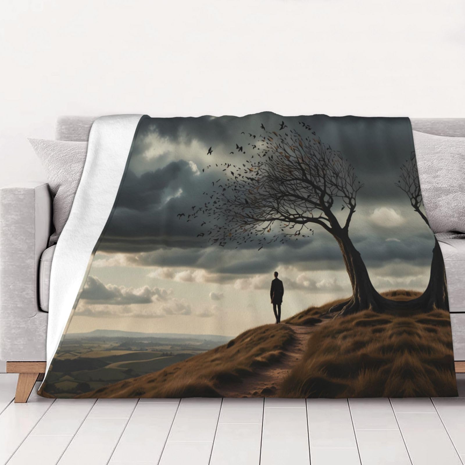 Wind Blows - Manta de franela estampada de 80 x 60 pulgadas, 30-80 pulgadas, una manta cálida para uso doméstico en otoño y una manta de viaje portátil.