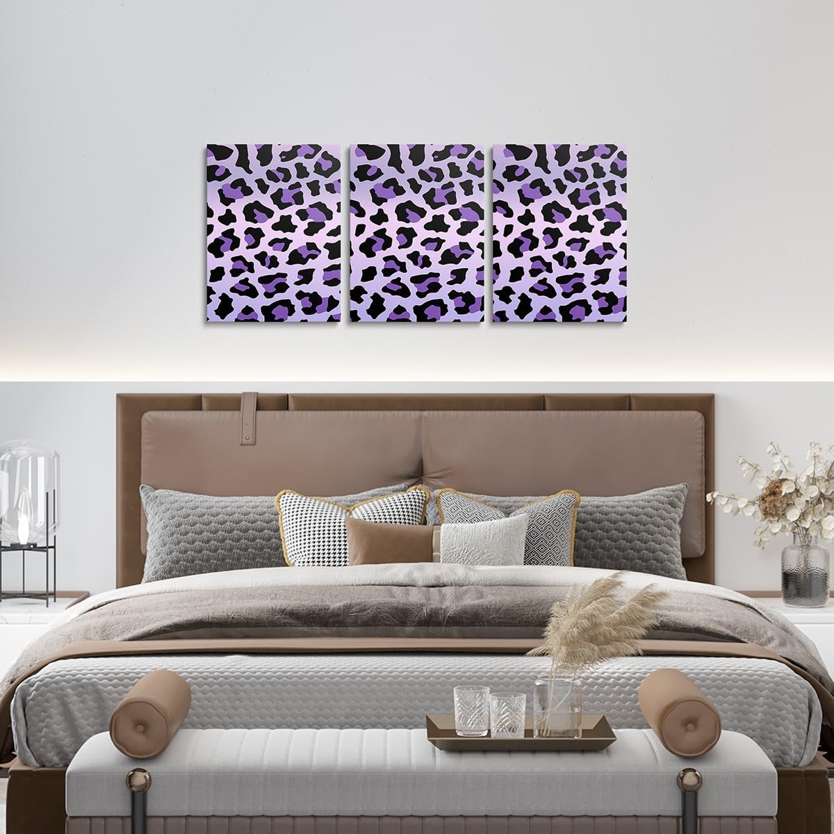 Feelyou Purple Leopard Bathroom Wall Art for Home Decor Cheetah 3 Piece Canvas Wall Art for Living Room Bedroom Animal Print Office Wall Decorations Artwork Posters 12"x16"x3pcs Wall Painting