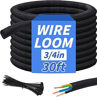 30ft - 3/4in Split Braided Sleeve Cable Management, Self-Wrapping
