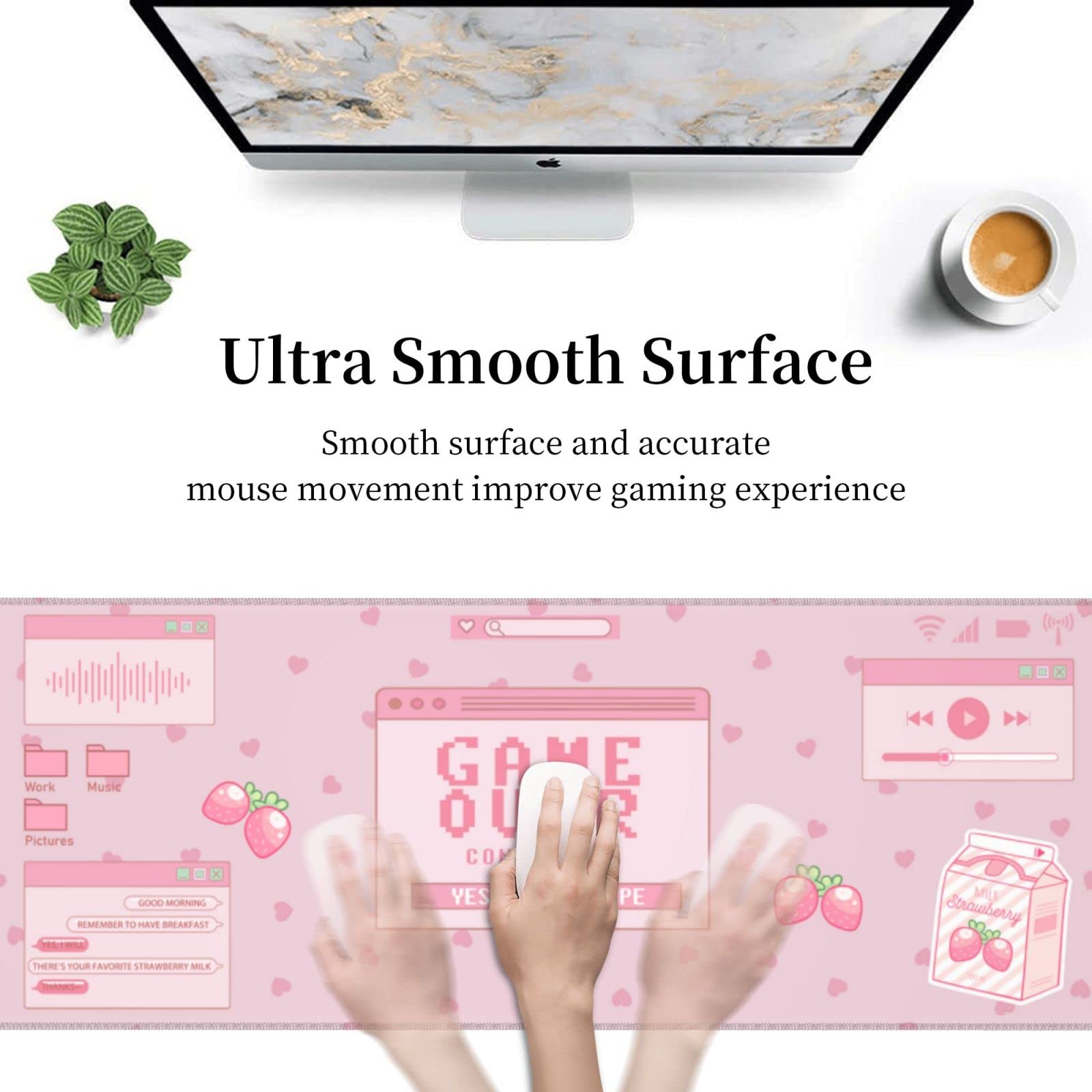 Pink Game Strawberry Milk Gaming Mouse Pad XL, Large - View #7
