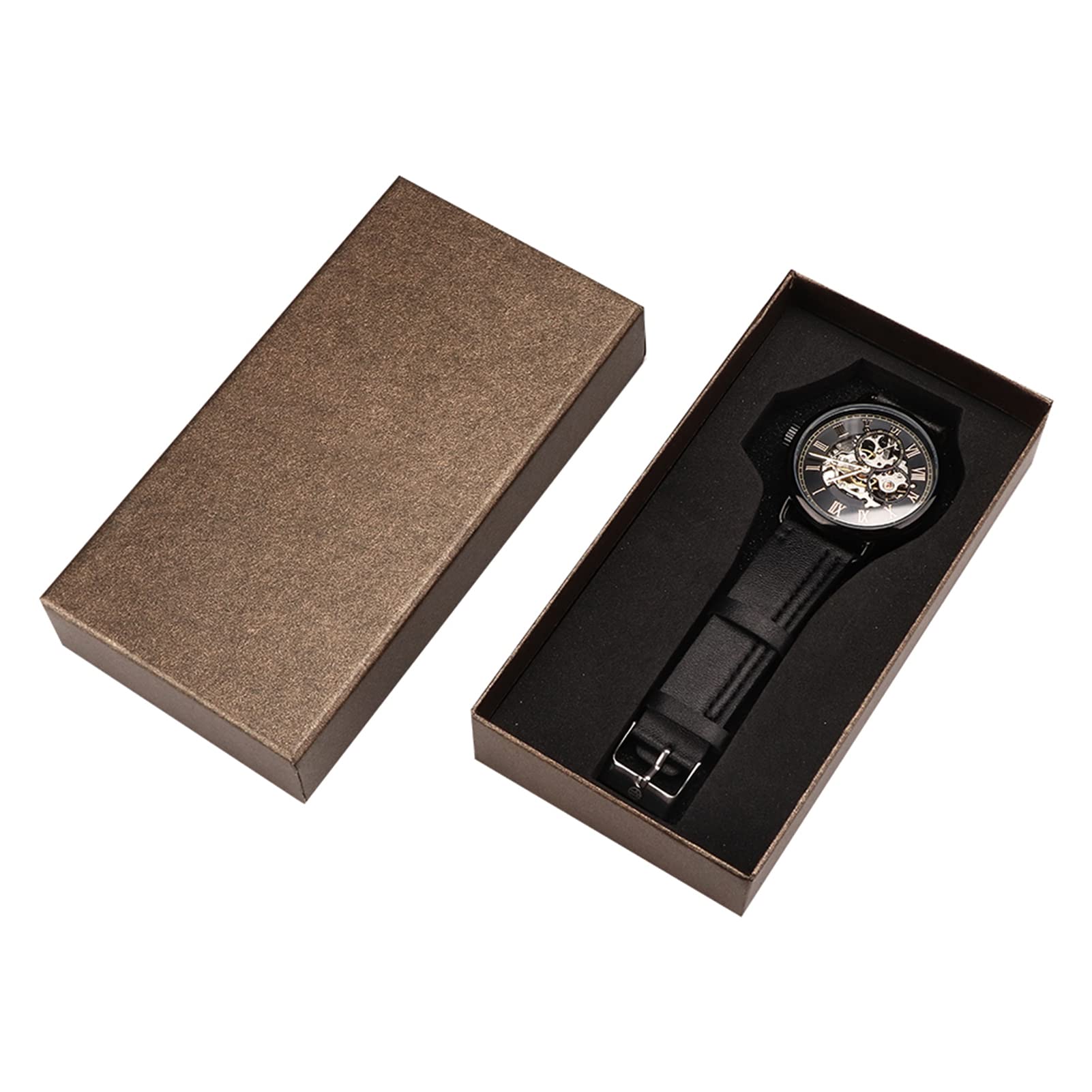 Jiawu Orologio Meccanico da Uomo Orologio da Polso Scheletrato Semi-Automatico per Uomo, Cinturino in Pelle PU Business Casual Impermeabile 30M in Acciaio Inossidabile, Elegante con Modello Vuoto per