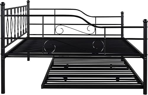 Miniatura 6 de Woanke Sofá cama de metal de tamaño matrimonial con nido ajustable de tamaño individual marco de cama de acero resistente con nido plegable portátil