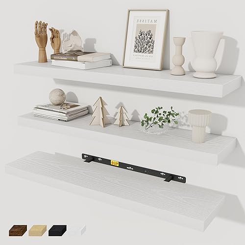 Miniatura 78 de Fun Memories Estantes flotantes de 36 x 8 pulgadas para pared, juego de 2 estantes de baño de granja, estantes de pared de madera de 36 pulgadas de