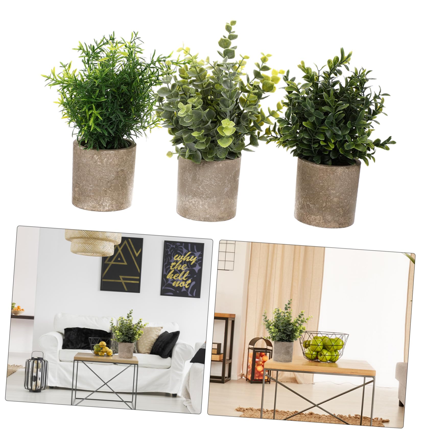 Gatuida 3piezas Plantas de Verdes Artificiales Eucalipto Falso Bonsái Falso para Decoración de Escritorio Casa y Oficina