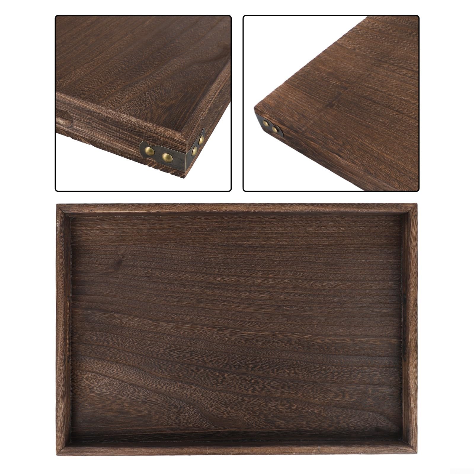 Plateau de service moderne en bois massif avec poignées pour une présentation élégante de table à thé et dessous de verre (grand)
