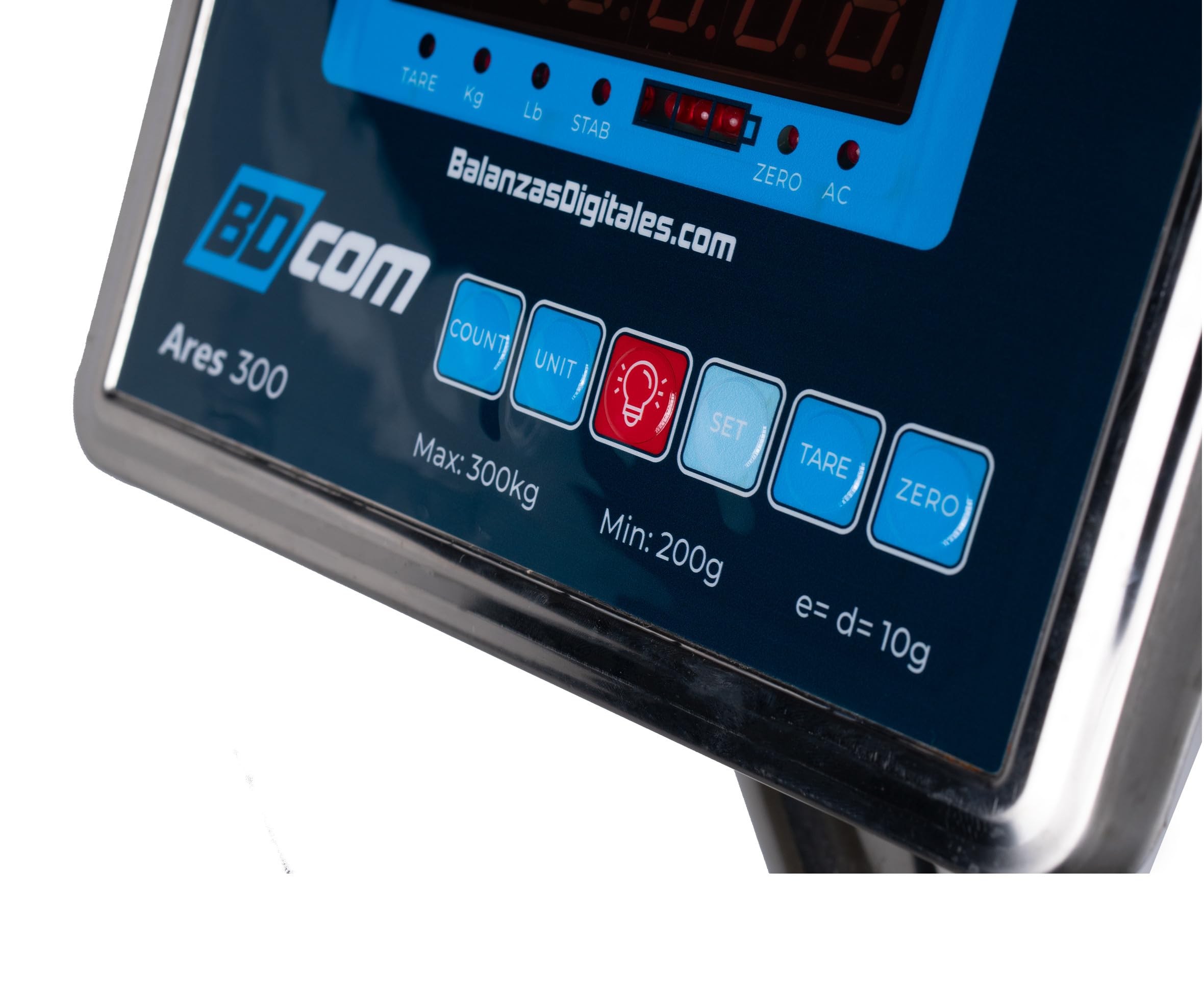 BDcom - AR2-300 - Báscula industrial de 300Kg (plato de 52x42cm) batería interna, puerto RS232 para conexión a PC o impresora. Función Tara y Cuentapiezas.