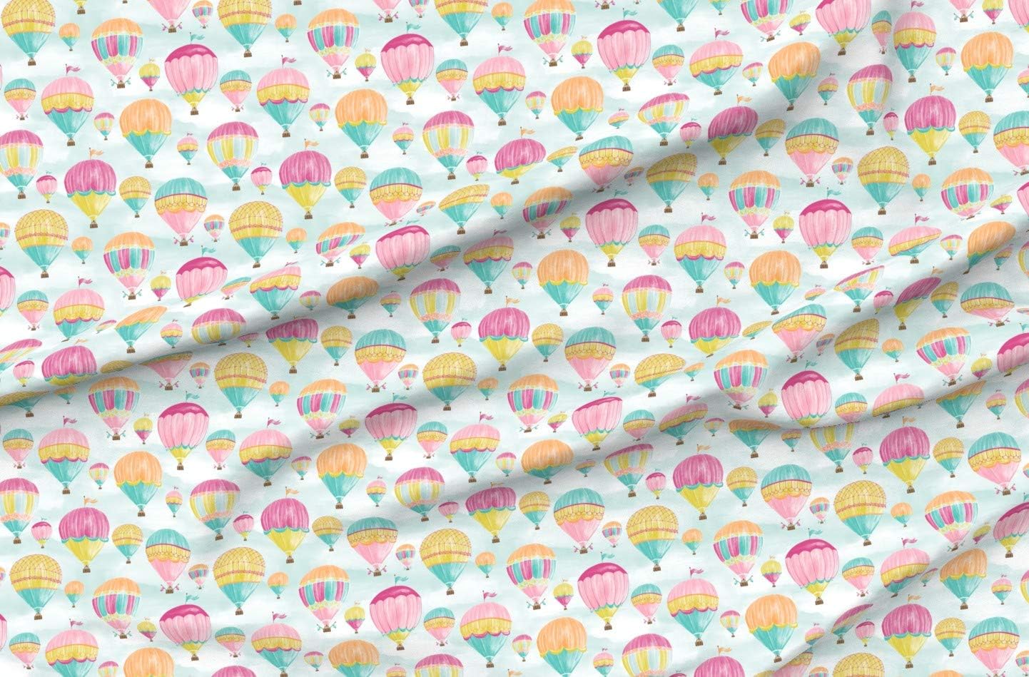 Spoonflower Fabric - Hot Air Balloons Balloon Clouds Sky Flying Machine Airplane Printed on Minky Fabric by The Yard - Sewing Baby Blankets Quilt Backing Plush