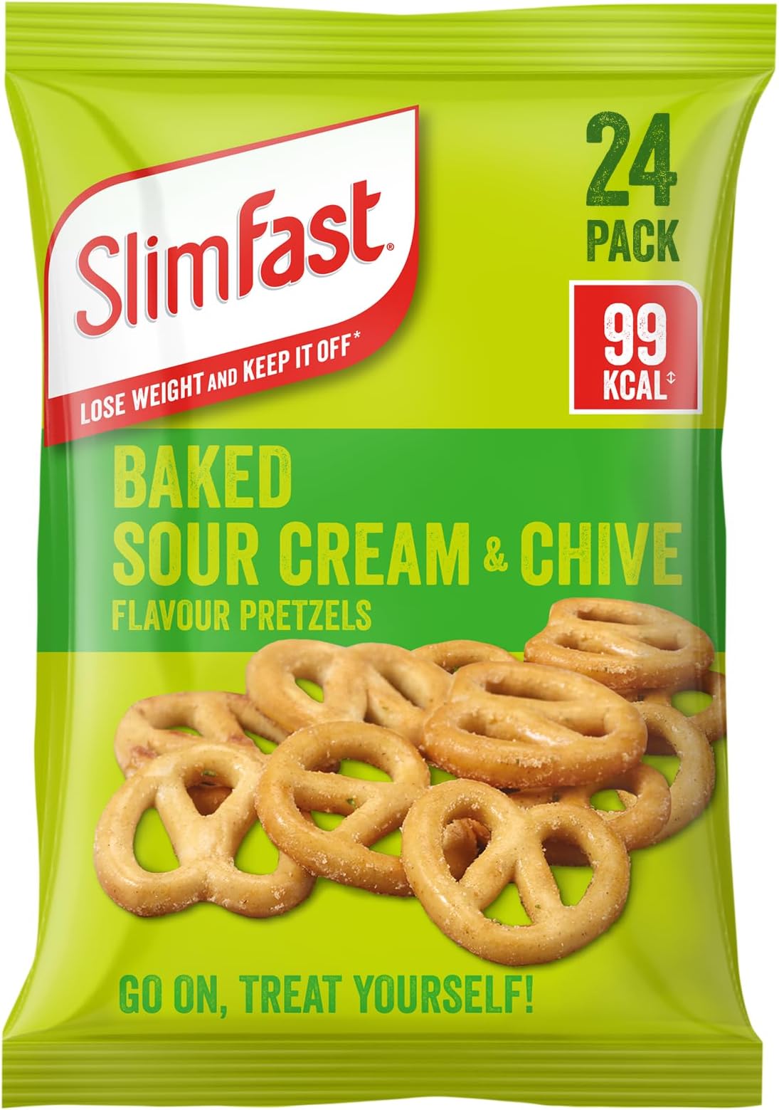 SlimFast Sour Cream Pretzel Snack Bag, Crunchy, Tasty Low Calorie Snack, 24 x 23 g Multipack