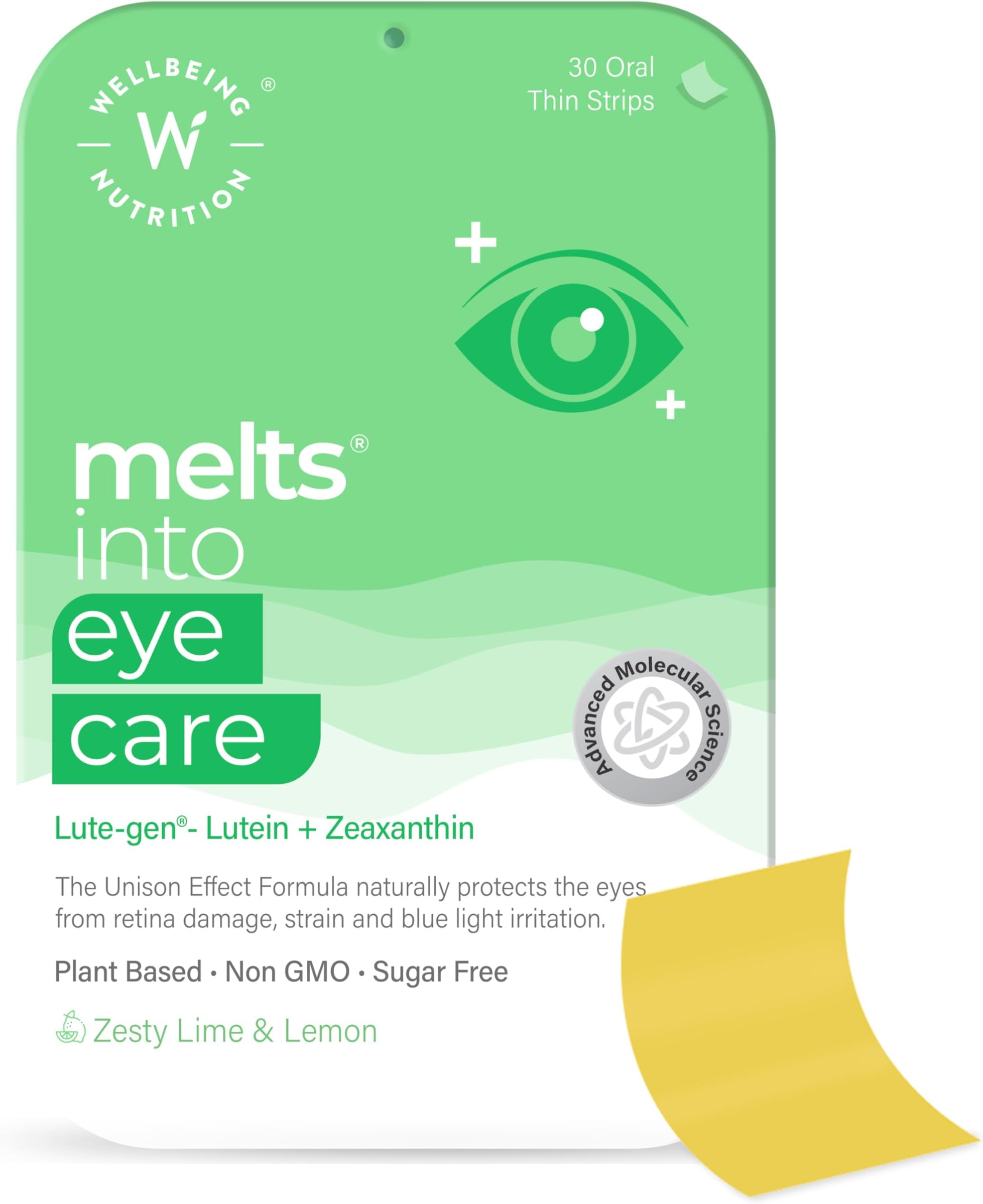 Wellbeing Nutrition Melts Eye Care Vitamins with Lutemax 2020 (Lutein + Zeaxanthin), Bilberry, Beetroot | Prevents Blue Light Damage, Glare Sensitivity & Digital Strain Guard (Pack of 30 Oral Strips)