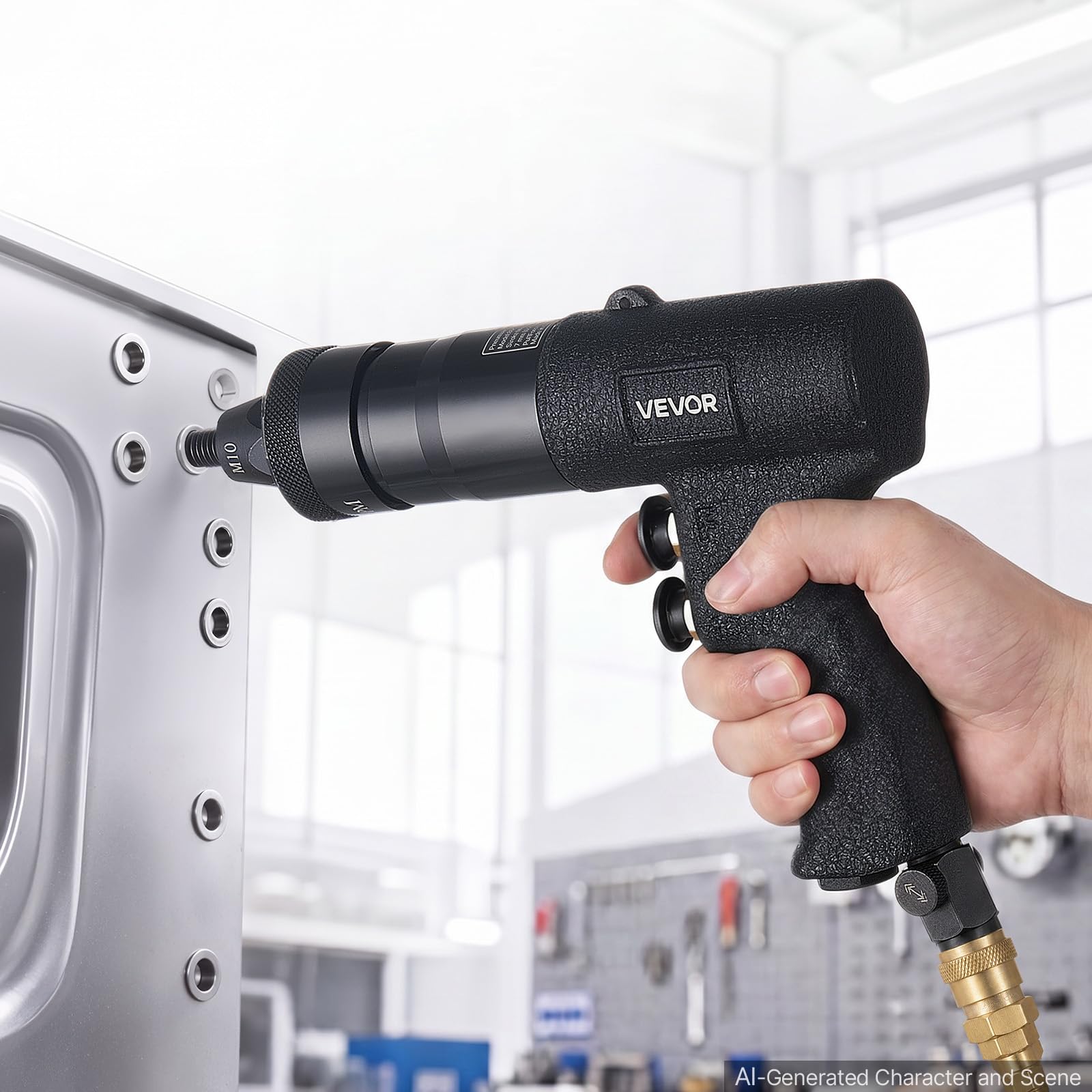 VEVOR Kit Rivettatrice Pneumatica per Inserti Filettati, 20 Pezzi Mandrini | Mandrini M5 M6 M8 M10, Forza di Trazione 1134 kg, Interruttore Avanti/Indietro, per Auto, Edilizia e Produzione Industriale