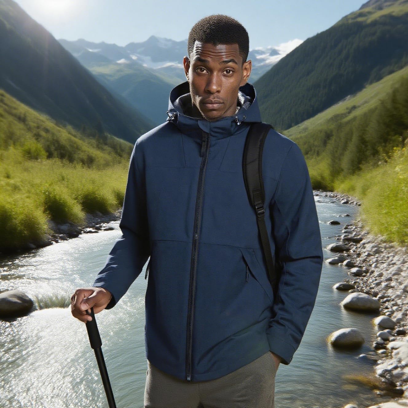 Men's Hooded shell Jacket,Lightweight Breathable Waterproof Windbreaker trench raincoat - Image 2