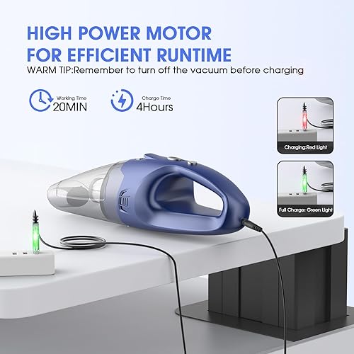 Miniatura 6 de Aspiradora de mano inalámbrica recargable  Mini aspiradora de mano de 6000 Pa, luz LED, tiempo de ejecución de 20 a 25 minutos, carga USB, taza de