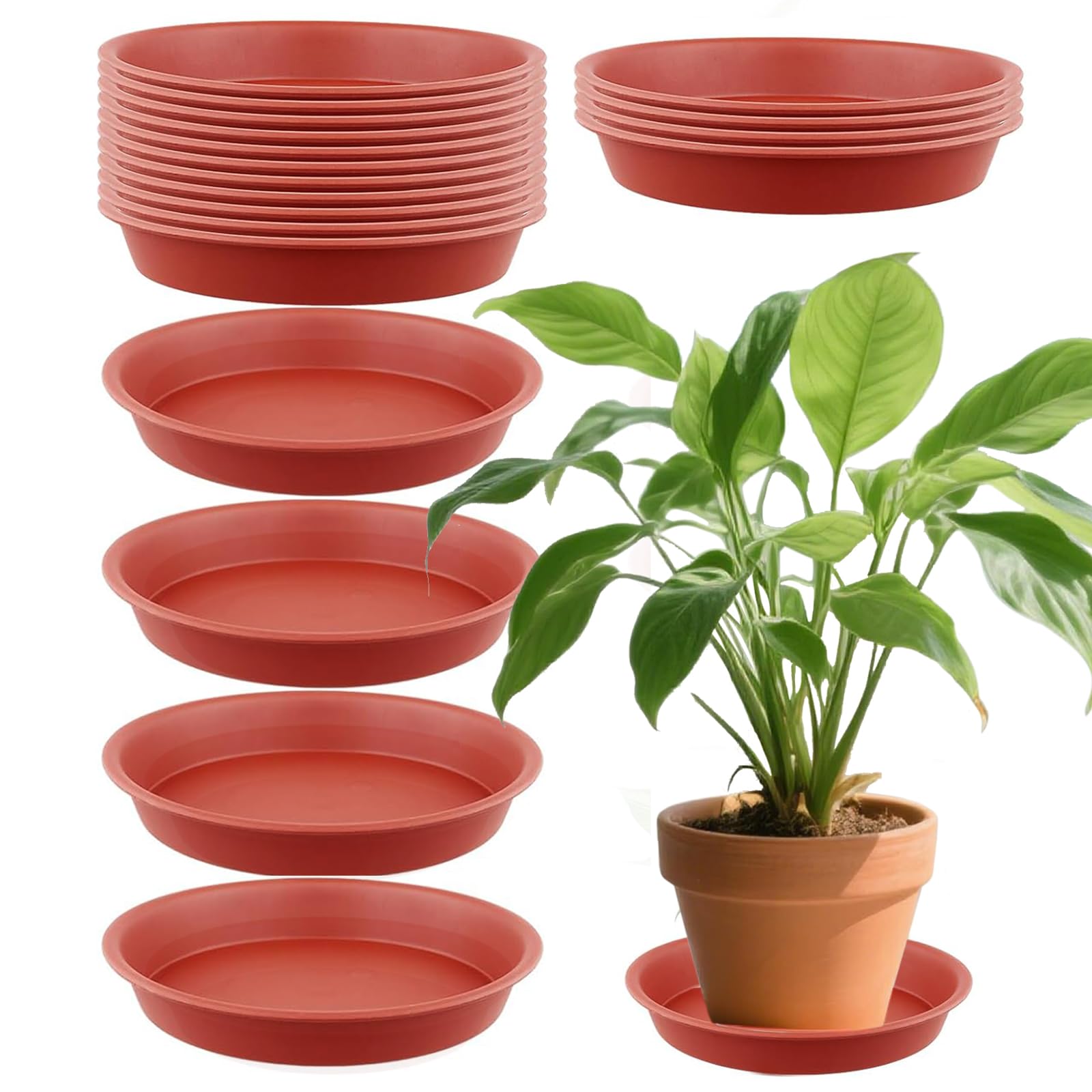 Guirfly1n1 Brown 20Pcs 7.8In/20Cm Plant Pot Saucers, Round Plastic Plant Saucer Trays For Indoor Outdoor Use, Plant Pot Trays Circular, Drip Trays For Plant Pots, Flower Pot Saucers (20Cm)