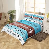 Vista 3 de Juego de funda de edredón rústica de madera con estampado de cabaña de lago tamaño Queen para niños, niñas, niños, adolescentes, decoración