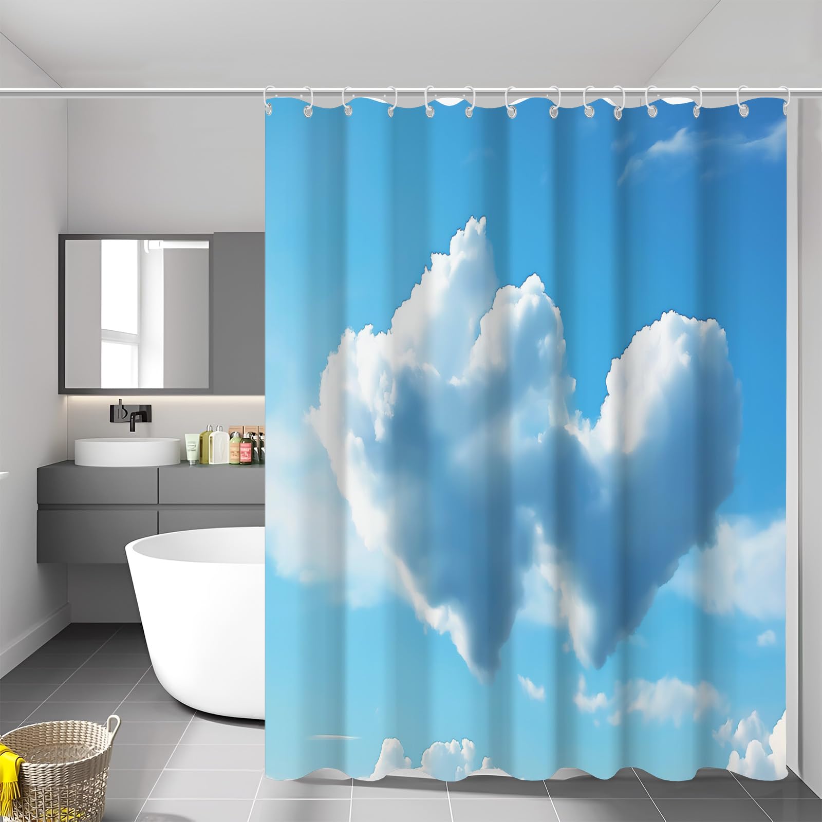 Rideau douche 240x200 grand format tissu lavable imperméable avec crochets