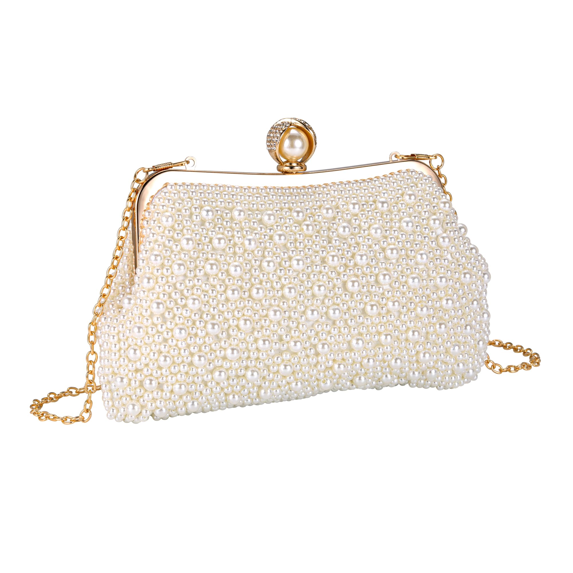 Ayliss Pearl Clutch Purses for Women Wedding Bridal Evening Small Clutch Crossbody Handbag Full Beaded Parites Prom (Ivory)