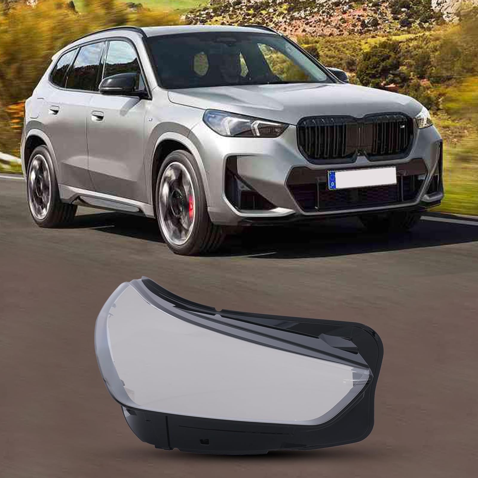 DuYouG Headlight Cover Fits for 2023 2024 BMW X1 Headlight Lens Cover Right Passenger Side Headlamp Black Border Clear Lens Shell (RH)