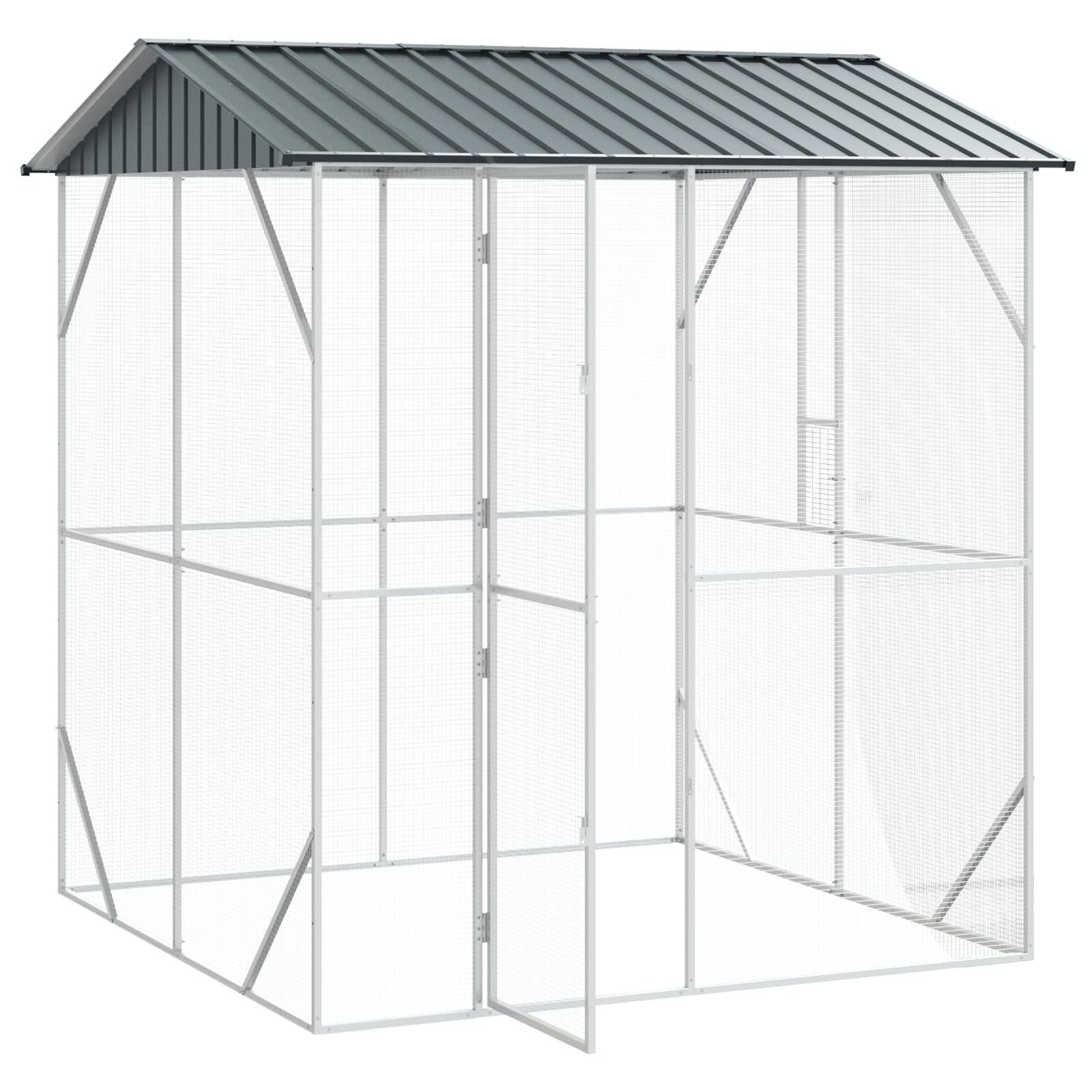SKM Voliere Anthrazit 210x227x247 cm Stahl,Tier- & Haustierbedarf,Haustierbedarf,Vogelbedarf,Vogelkäfige & -ständer,Grau,62.8KG,3325152